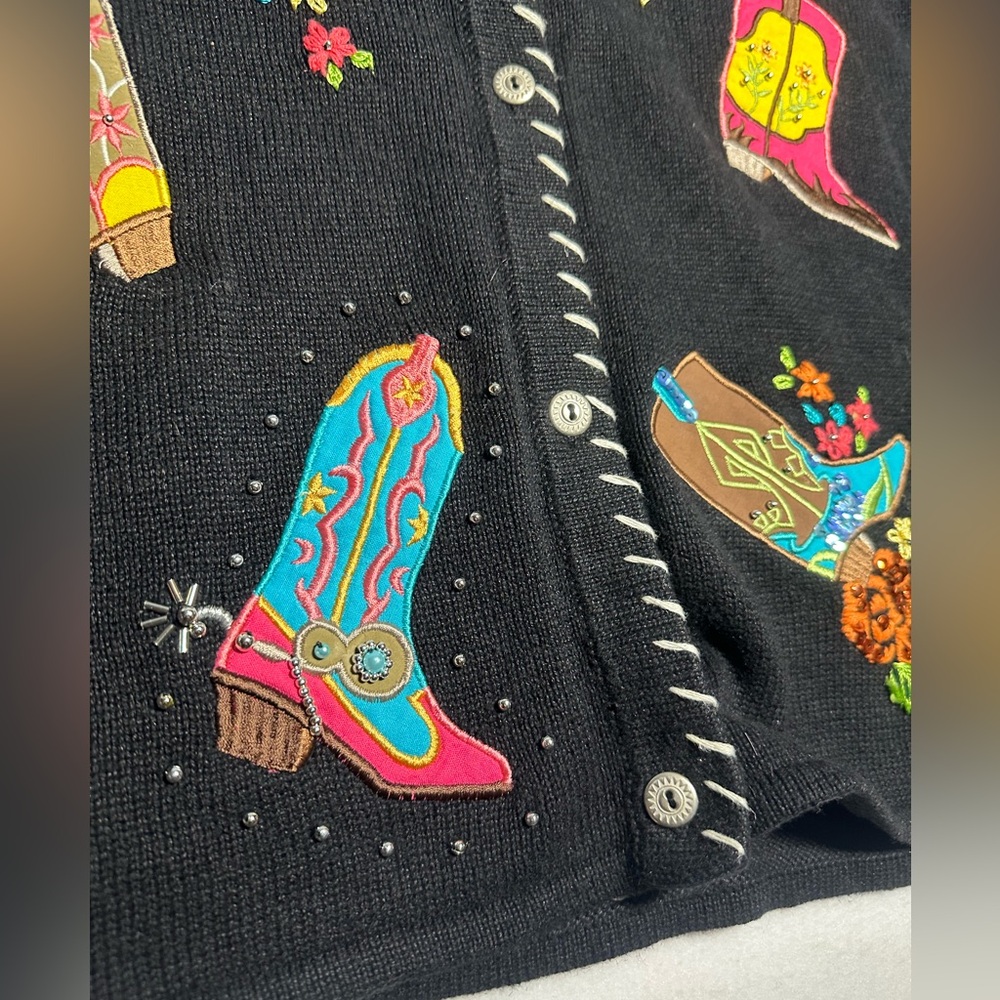 Arriviste Western Boot Embroidered Cardigan Sweater Vintage Cowgirl Rodeo Jacket - Picture 2 of 7